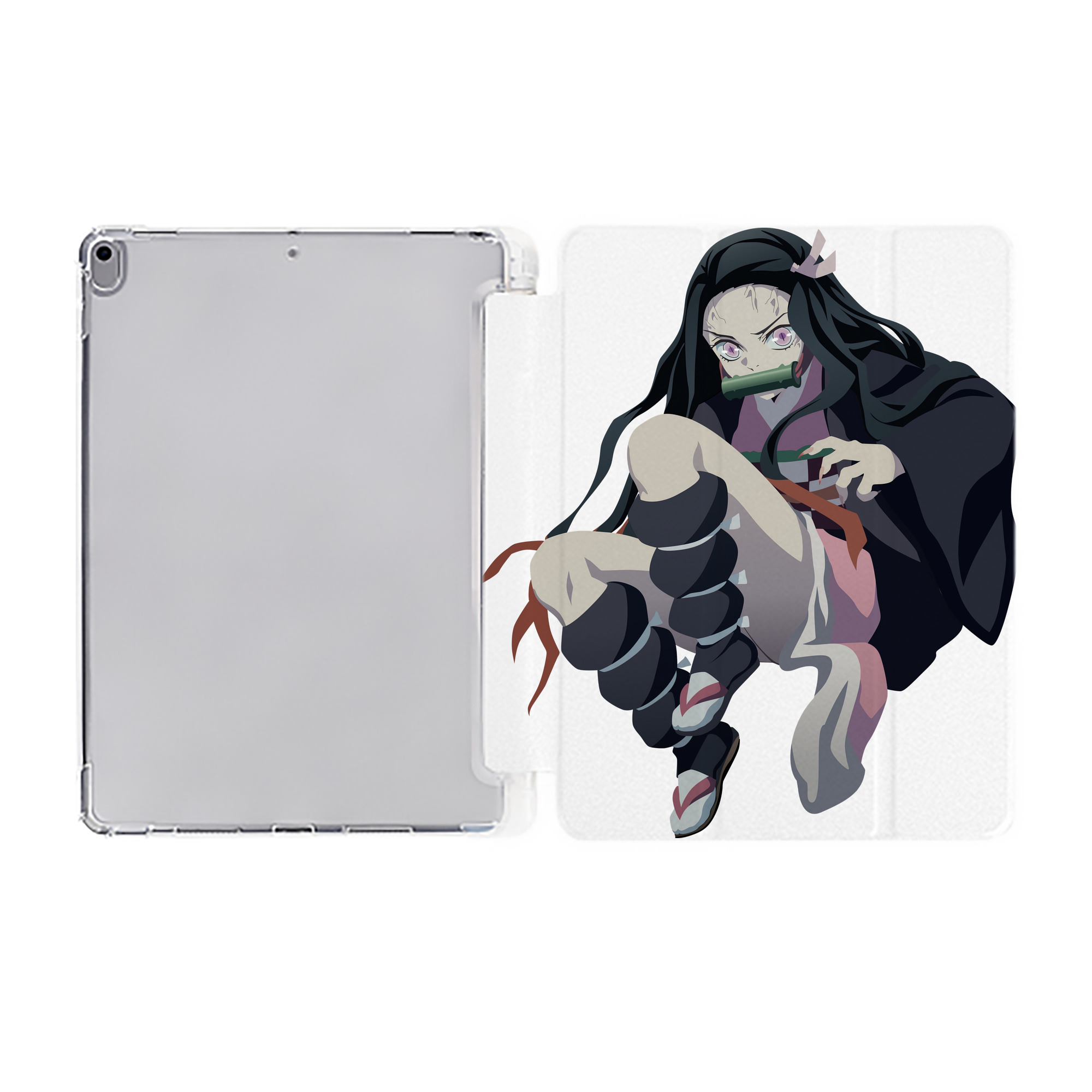 （画像用） 鬼滅の刃（きめつのやいば）竈門 禰󠄀豆子／かまど ねずこ Kamado Nezuko IPad ケース ペン収納付き 三つ折りスタンド PUレザー×シリコン 対応機種9.5/10.5/10.9インチ